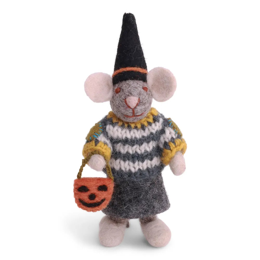 Gry &amp; Sif Filzmaus Hexenhut Halloween Korb Grey