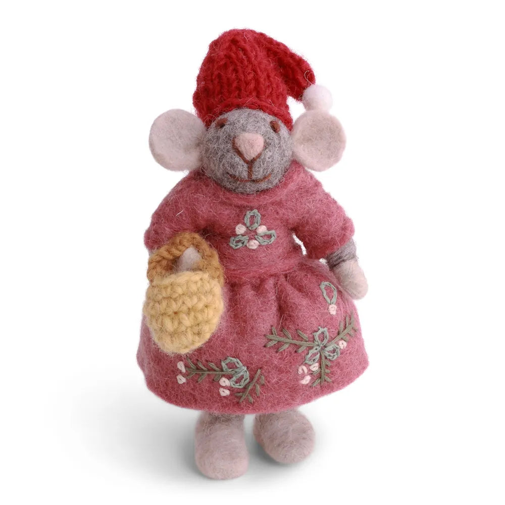Gry & Sif Filzmaus Kleid Mütze Tasche Grey 12 cm