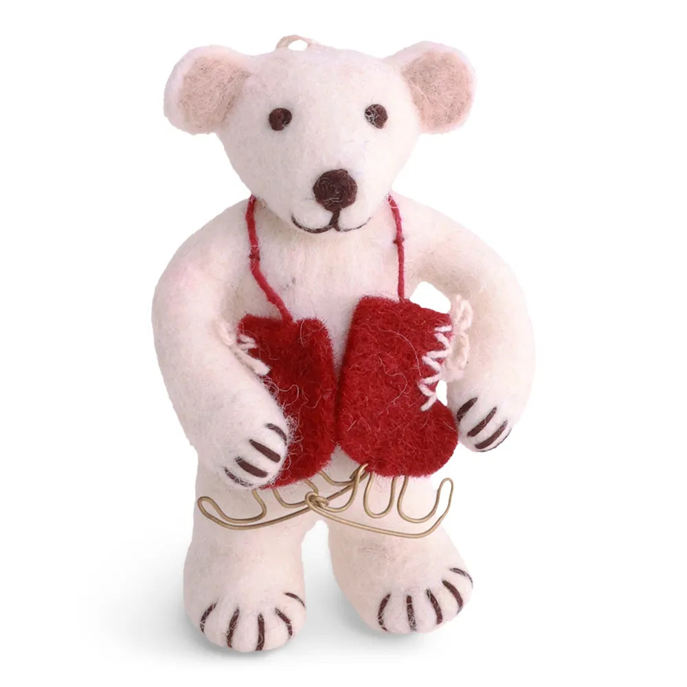 Gry & Sif Kleiner Eisbär aus Filz mit Schlittschuhen