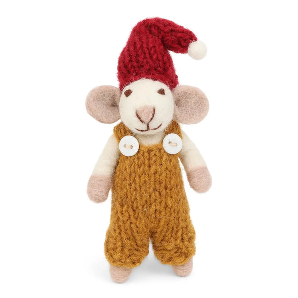 Gry & Sif Filzmaus Weihnachtsmaus Strickmütze White