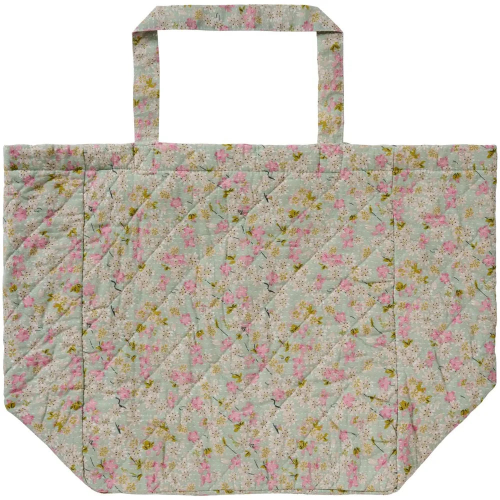 Ib Laursen - Tasche wattiert staubig blau mit hellrosa, grünen und grauen Blumen