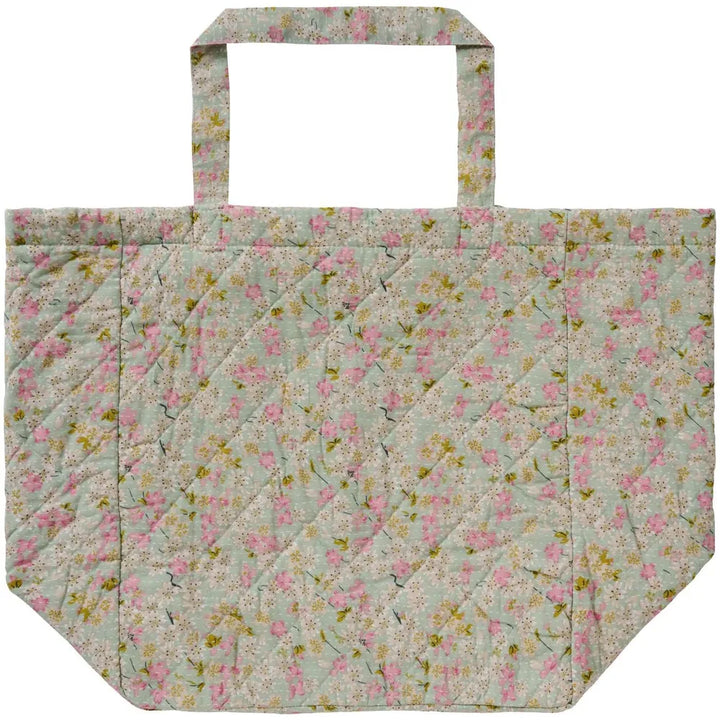 Ib Laursen - Tasche wattiert staubig blau mit hellrosa, grünen und grauen Blumen