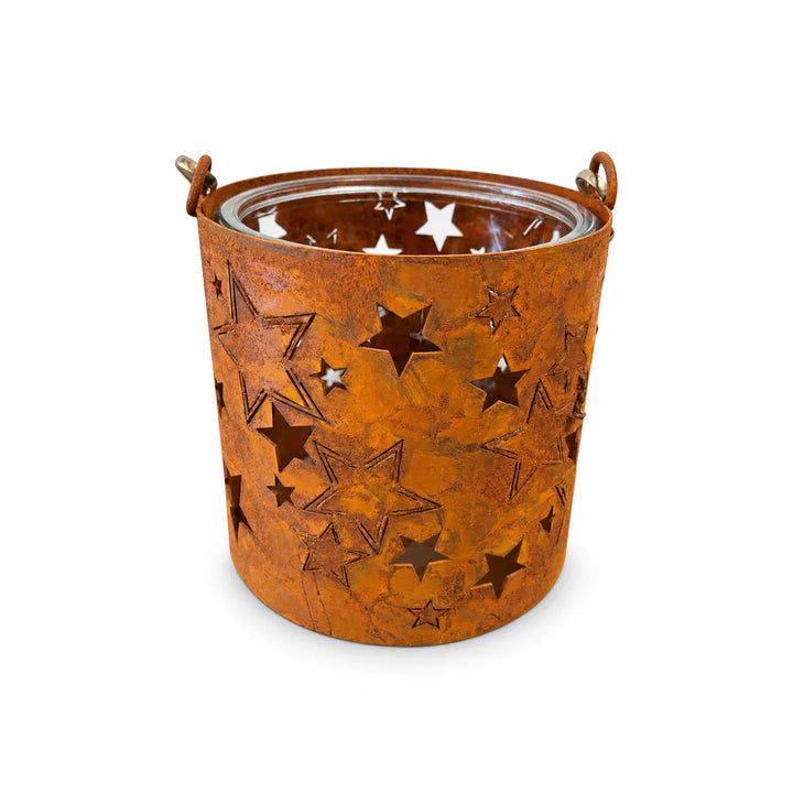 Alsaba Home - Windlicht Glaseinsatz Sternenmuster Rostoptik 10 cm