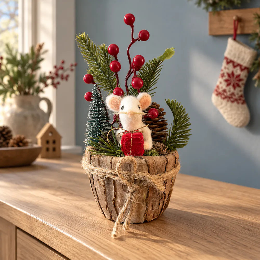 Alsaba Home - Weihnachtsdeko Weihnachtliches Dekogesteck Filzmaus