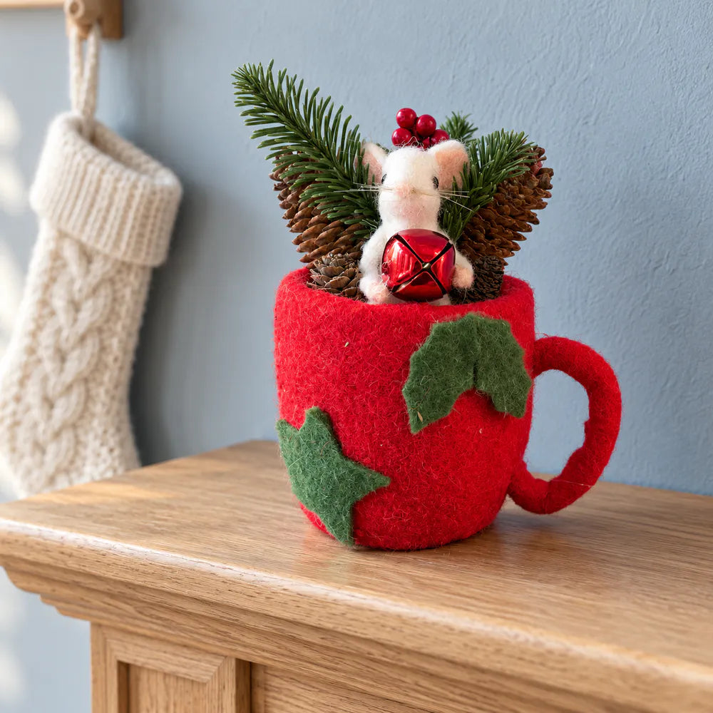 Alsaba Home - Weihnachtsdeko Weihnachtliches Gesteck Filztasse Rot