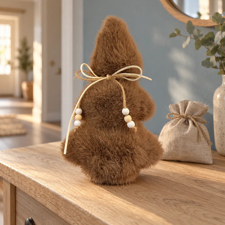 Alsaba Home - Plüsch-Tannenbaum mit Holzperlen-Schleife