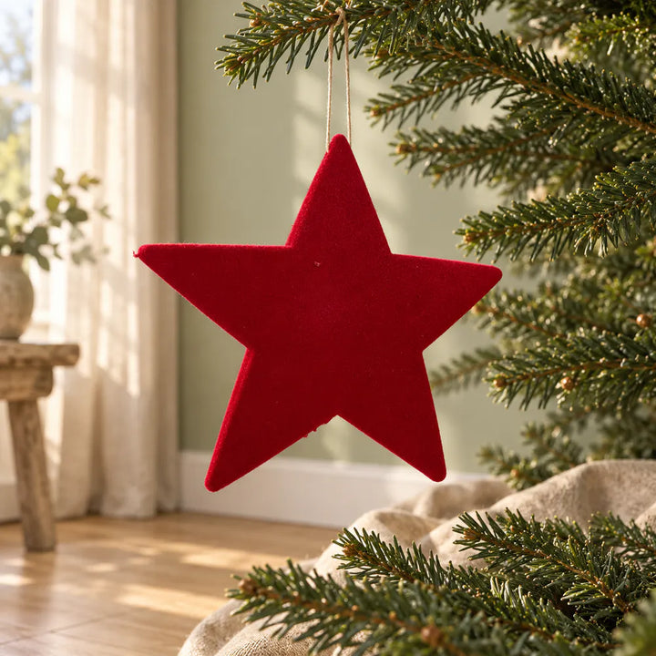 Alsaba Home - Weihnachtsanhänger Roter Stern Samtoptik Beflockter