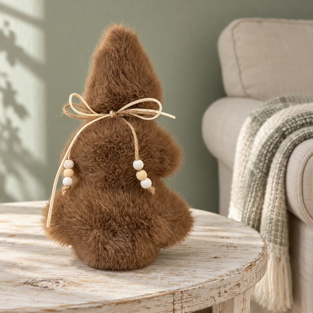 Alsaba Home - Plüsch-Tannenbaum mit Holzperlen-Schleife