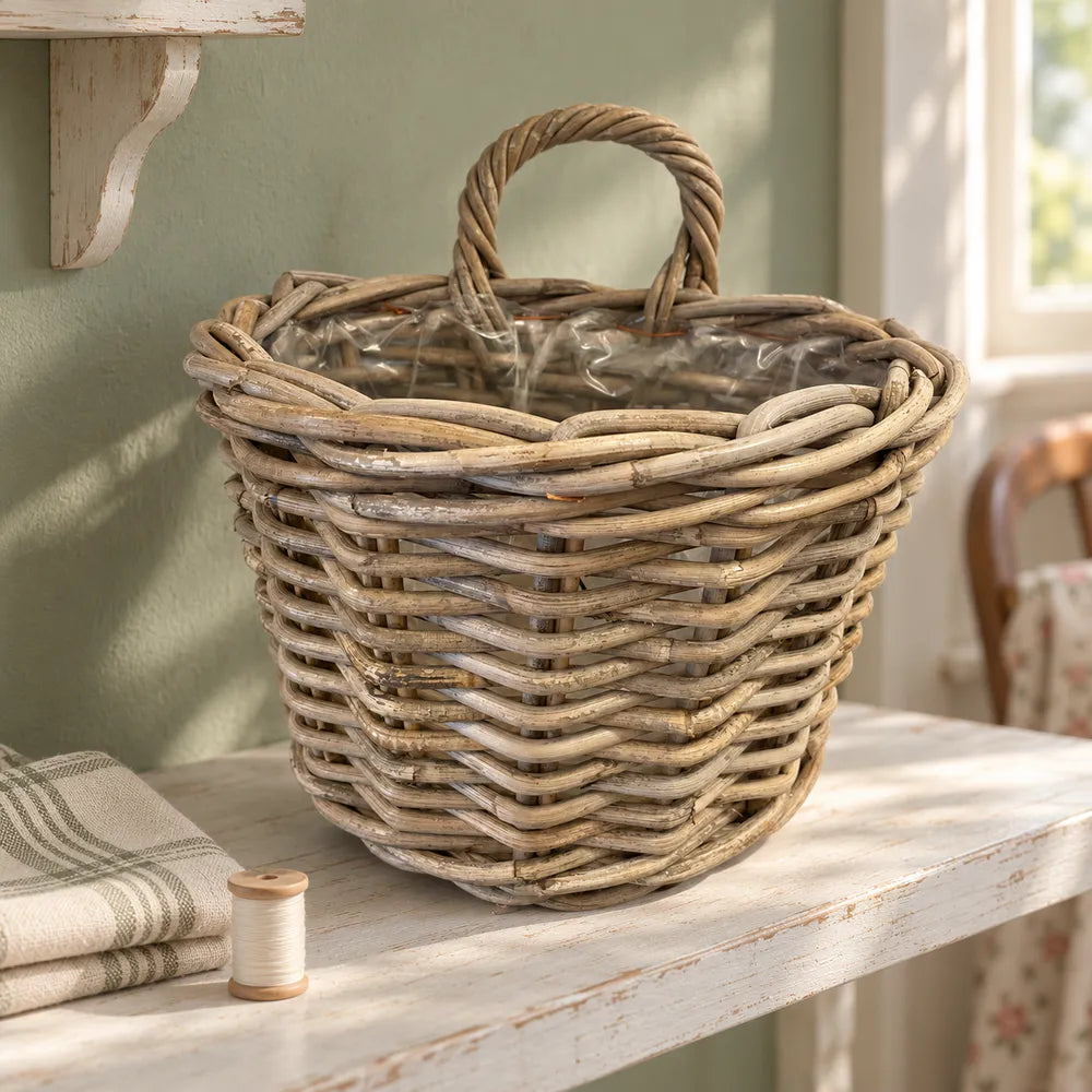 Alsaba Home - Wandkorb Geflochtener Rattan Henkel Folieneinsatz