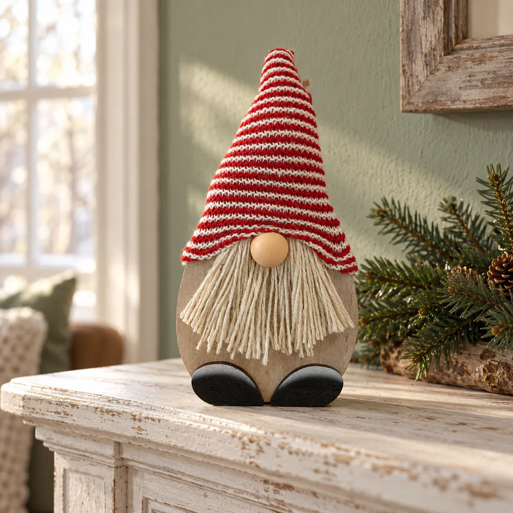 Alsaba Home - Deko-Wichtel aus Holz mit Gestrickter Mütze