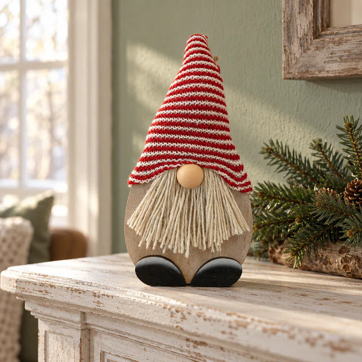 Alsaba Home - Deko-Wichtel aus Holz mit Gestrickter Mütze