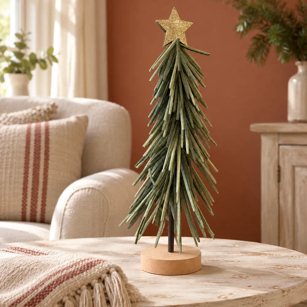 Alsaba Home - Tannenbaum Filz Holzsockel Stern Grün 39 cm