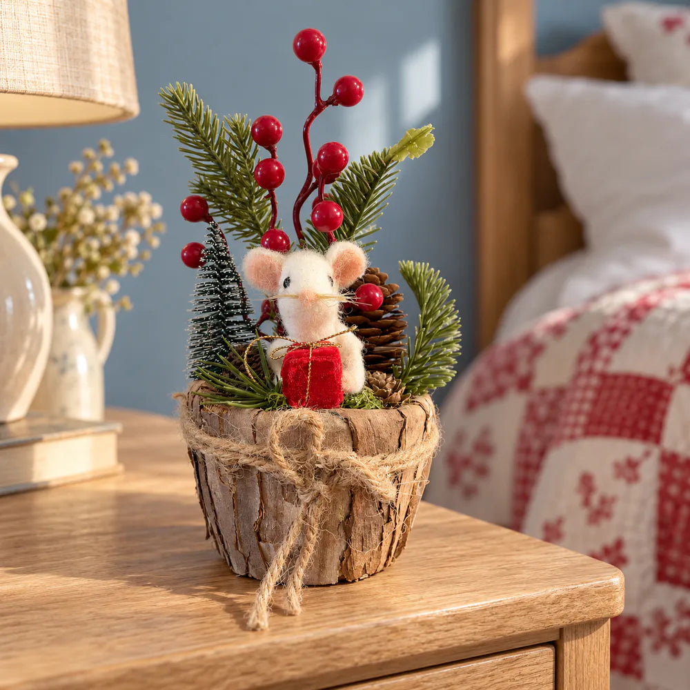 Alsaba Home - Weihnachtsdeko Weihnachtliches Dekogesteck Filzmaus