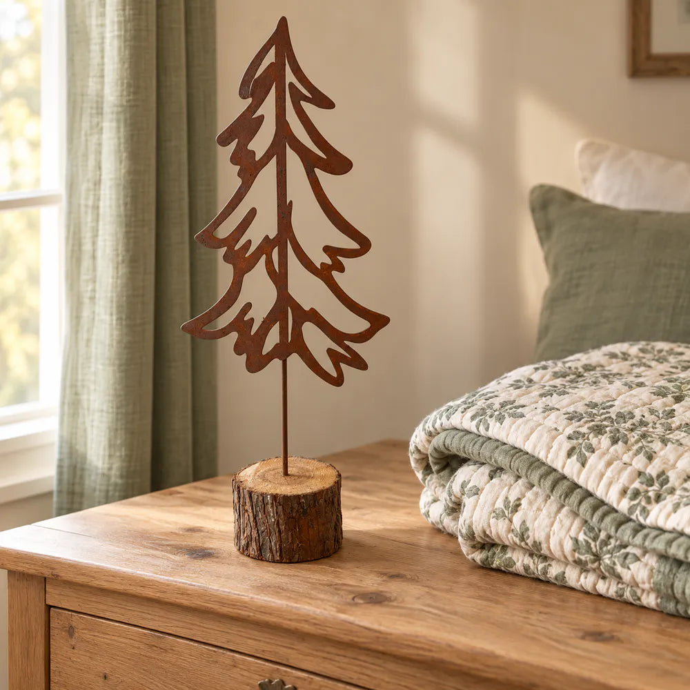 Alsaba Home - Deko-Tannenbaum aus Rostmetall auf Holzstamm-Fuß L