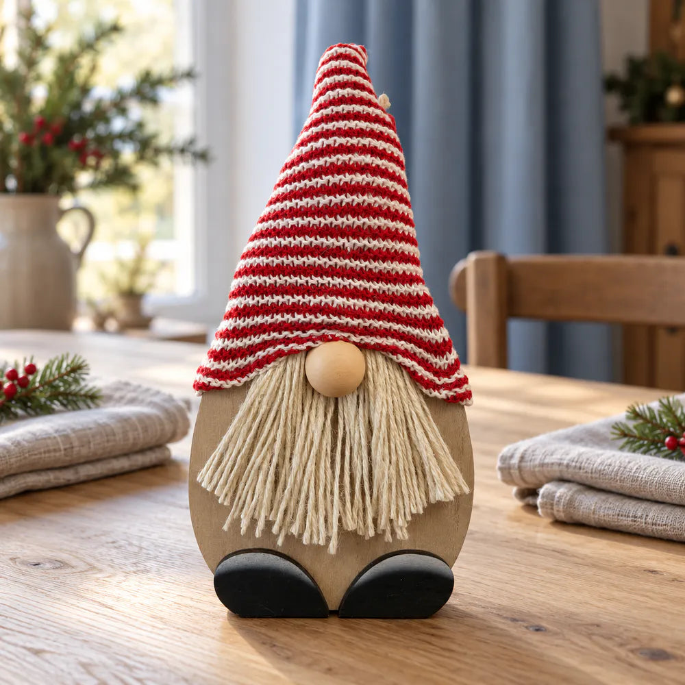 Alsaba Home - Deko-Wichtel aus Holz mit Gestrickter Mütze