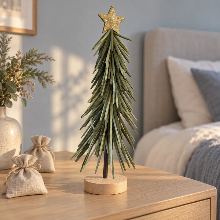 Alsaba Home - Tannenbaum Filz Holzsockel Stern Grün 39 cm