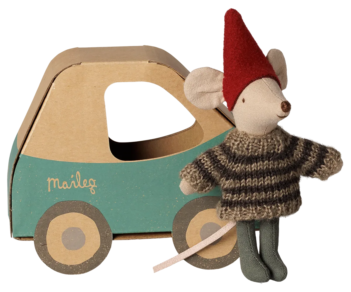 Maileg - Weihnachtsmaus, kleiner Bruder in Auto-Box