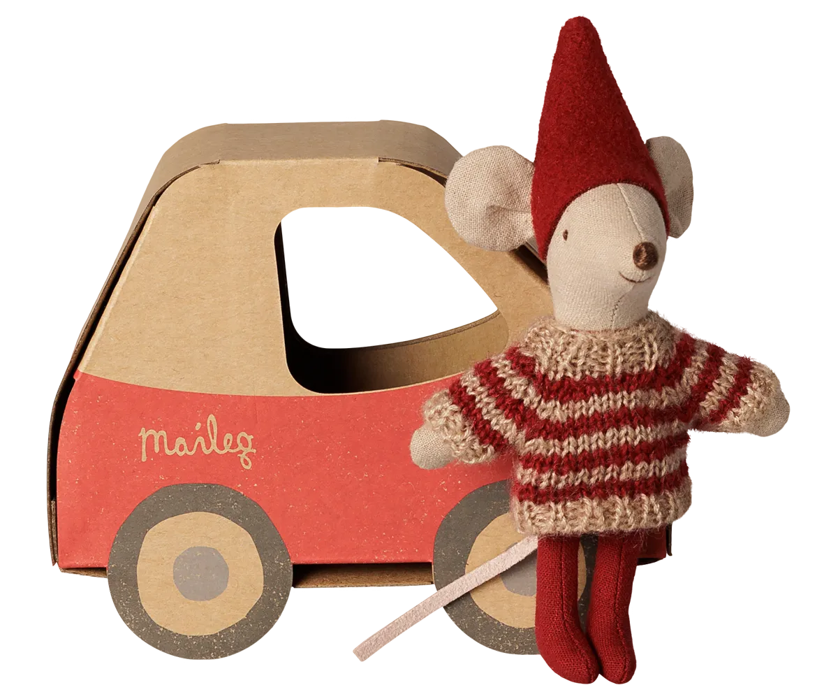 Maileg - Weihnachtsmaus, kleine Schwester in Auto-Box