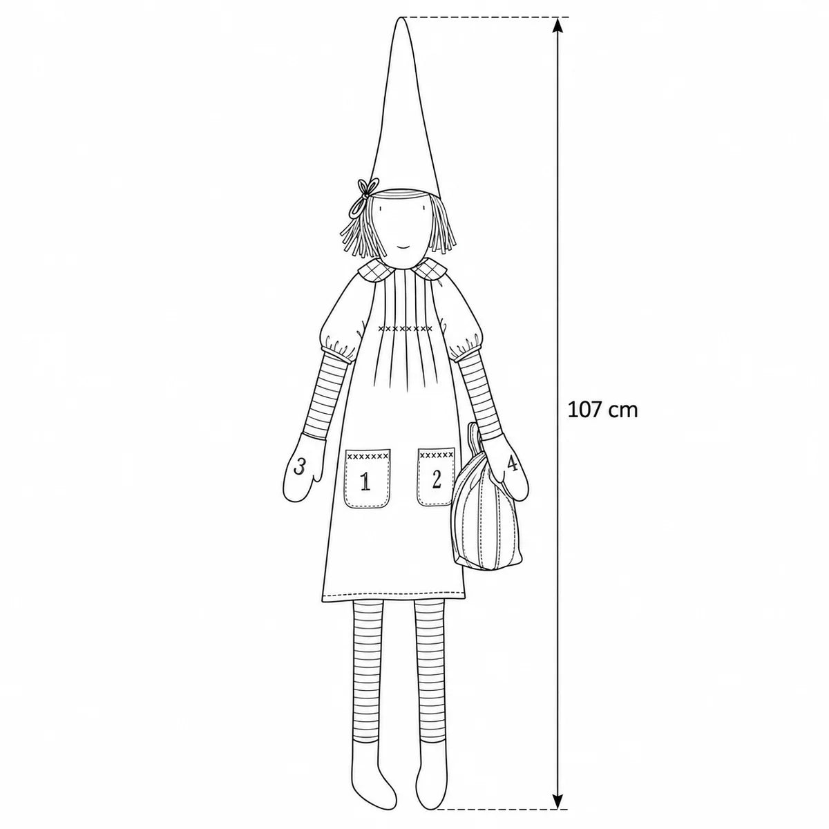 Maileg - Pixy, Adventskalender - Mädchen – Maßskizze, Höhe 107 cm 