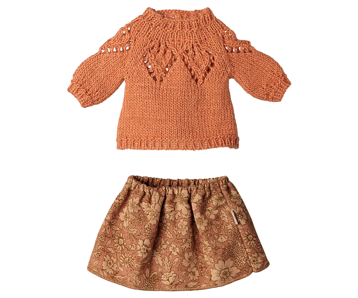 Maileg - Rock und gestrickter Pullover - Mittelgroße Maus