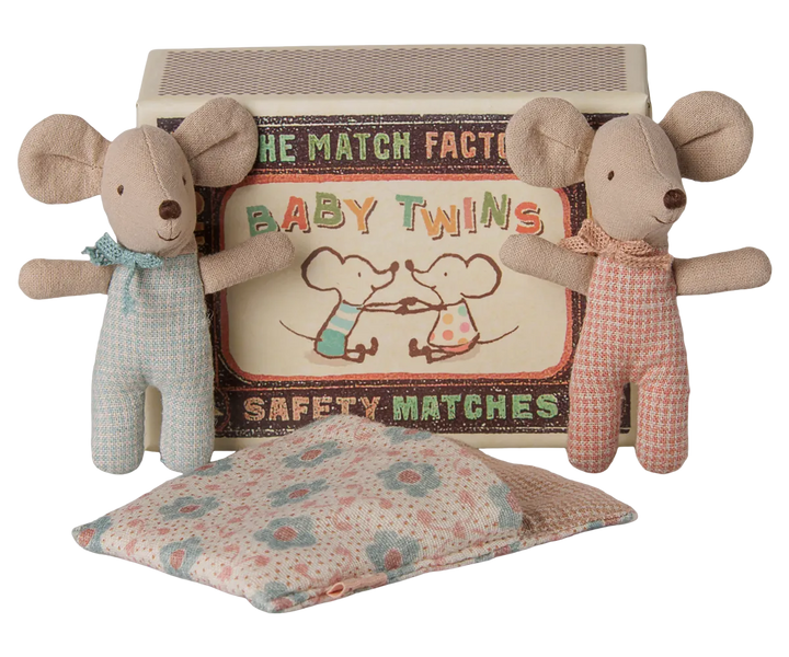 Maileg - Zwillinge, Babymäuse in Streichholzschachtel - Karo