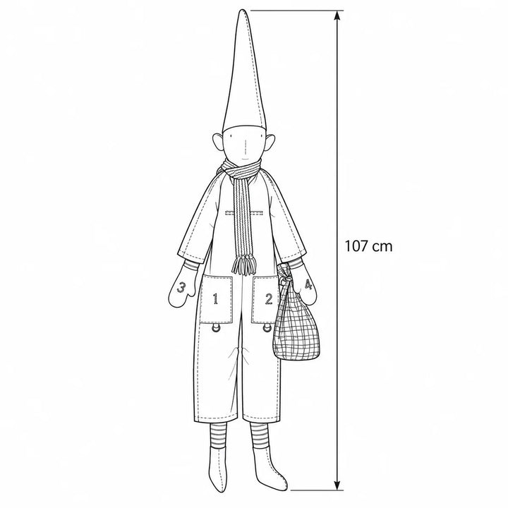 Maileg - Wichtel, Adventskalender - Junge – Maßskizze, Höhe 107 cm 