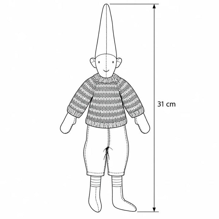 Maileg - Wichtel Pixy Finn Größe 2 gestreifter Pullover – Maßskizze, Höhe 31 cm 