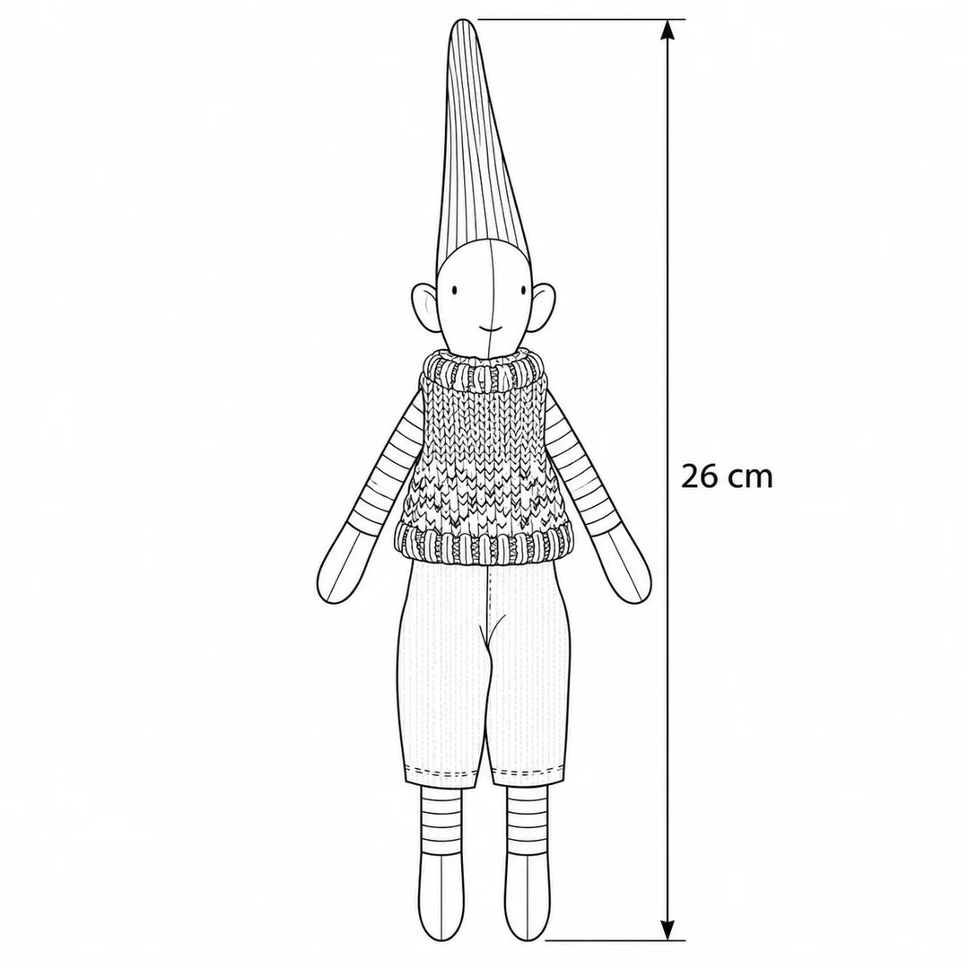 Maileg - Wichtel Pixy Größe 1 Birk Blaue Strickweste – Maßskizze, Höhe 26 cm 