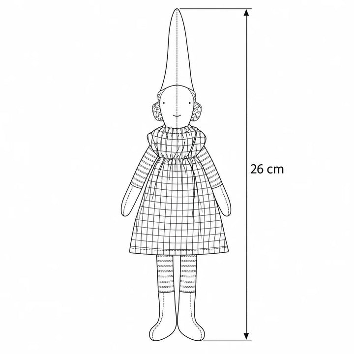 Maileg - Wichtel Pixy Größe 1 Ronja Rotes Kleid – Maßskizze, Höhe 26 cm 