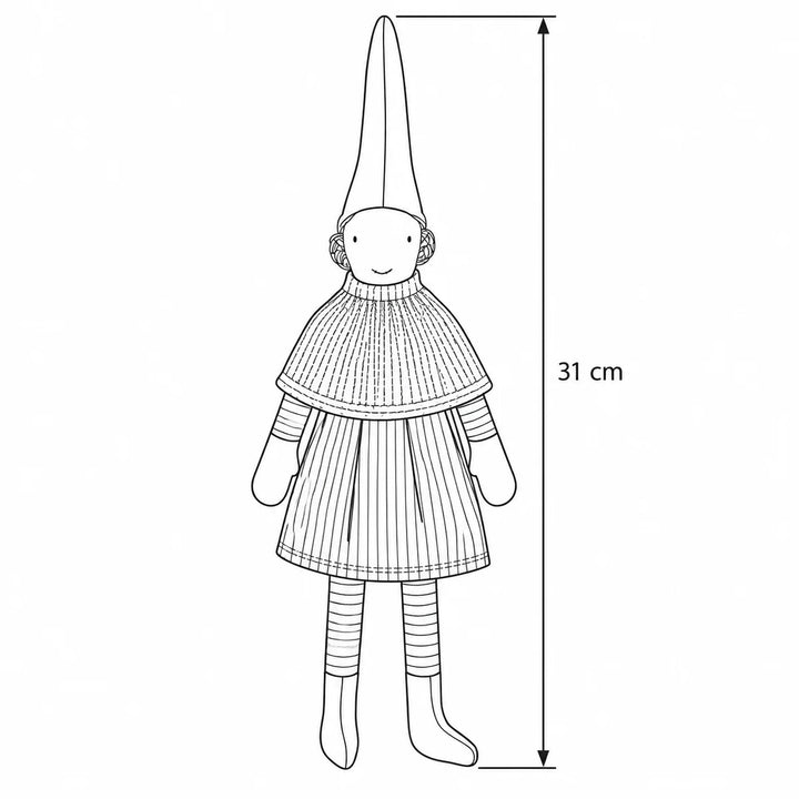 Maileg - Wichtel Pixy Größe 2 Runa Gestrickter Umhang und Rock – Maßskizze, Höhe 31 cm 