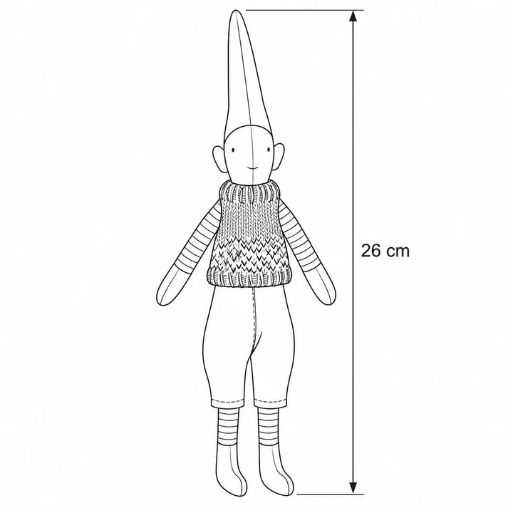 Maileg - Wichtel Pixy Pelle Größe 1 Rote Strickweste – Maßskizze, Höhe 26 cm 