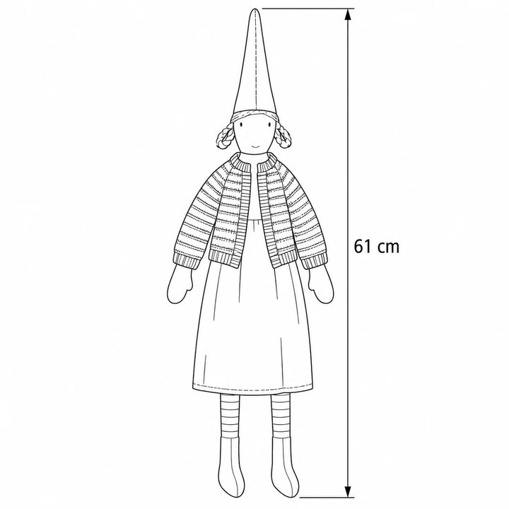 Maileg - Wichtel Pixy Signe Größe 4 Gestreifte Strickjacke – Maßskizze, Höhe 61 cm 