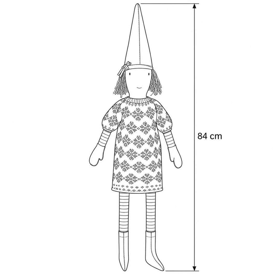Maileg - Wichtel Pixy Tuva Größe 5 Gestricktes Blumendress – Maßskizze, Höhe 84 cm 