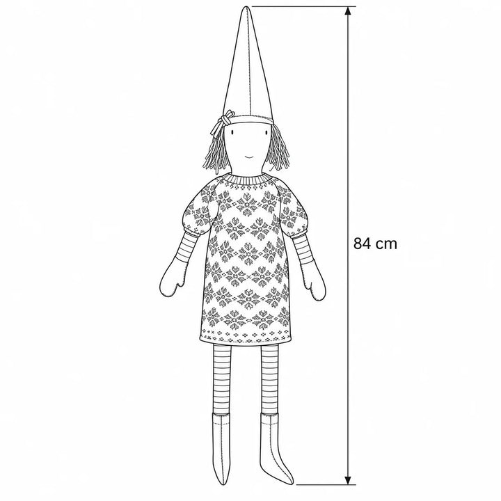Maileg - Wichtel Pixy Tuva Größe 5 Gestricktes Blumendress – Maßskizze, Höhe 84 cm 