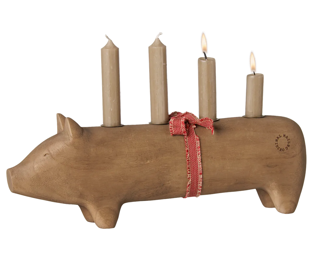 Maileg - Kerzenhalter aus Holz, Schwein, Advent groß - Natur
