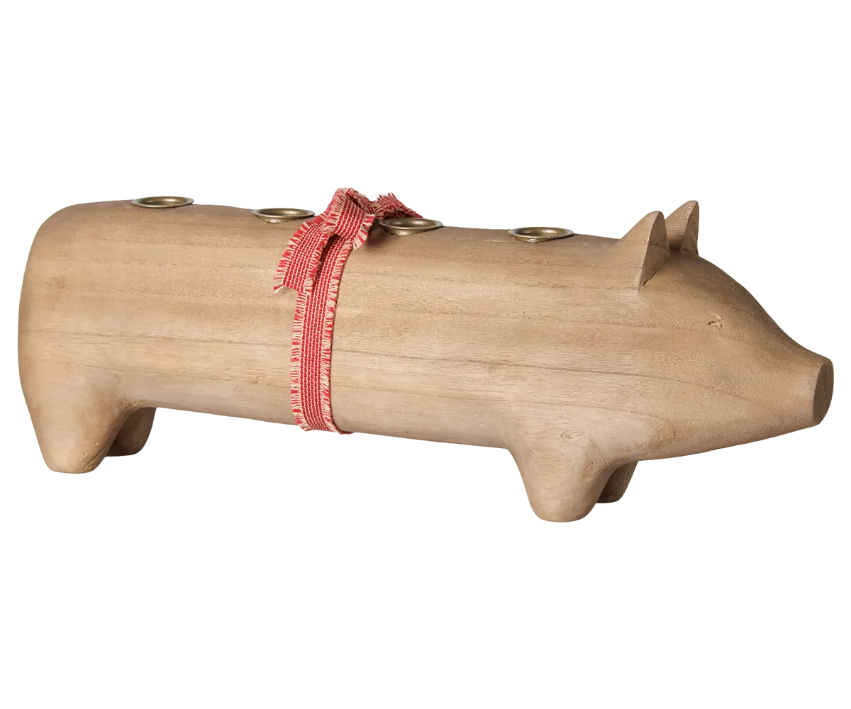 Maileg - Kerzenhalter aus Holz, Schwein, Advent groß - Natur