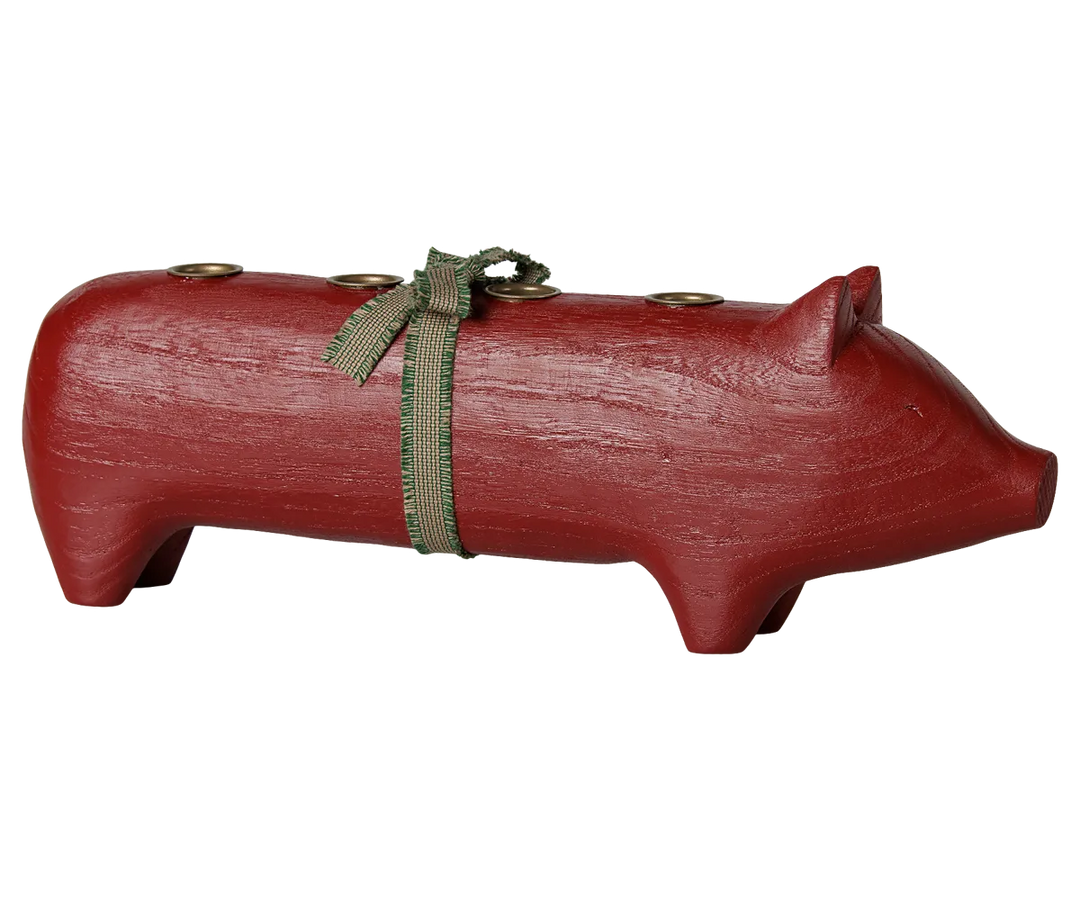 Maileg - Kerzenhalter aus Holz, Schwein, Advent groß - Rot