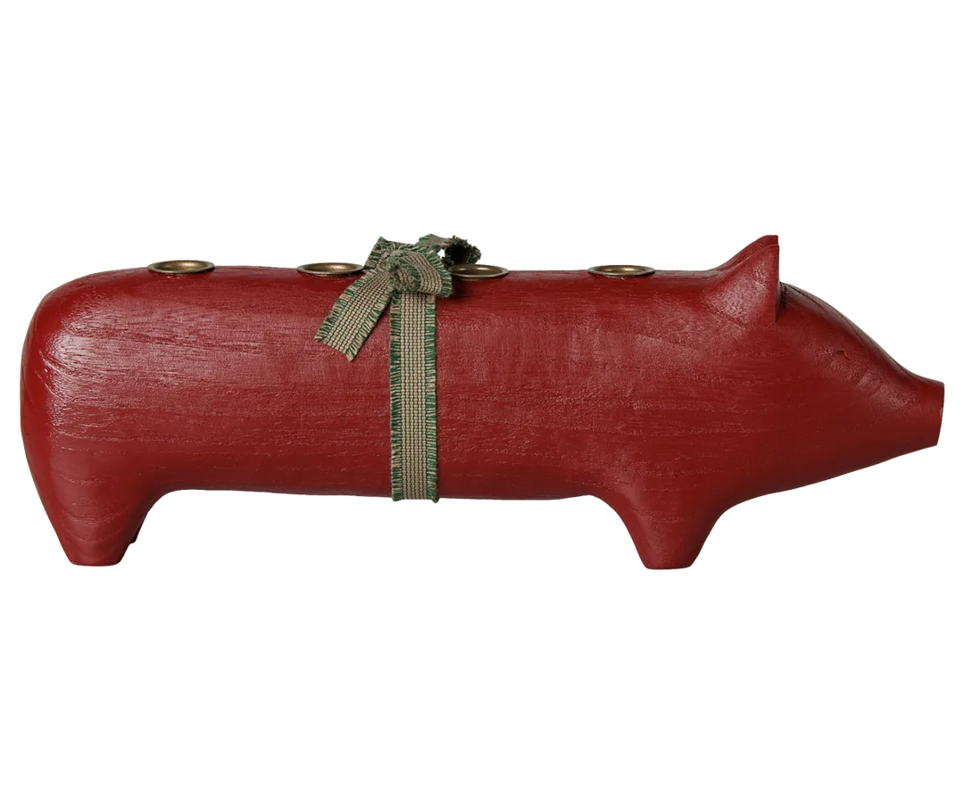 Maileg - Kerzenhalter aus Holz, Schwein, Advent groß - Rot