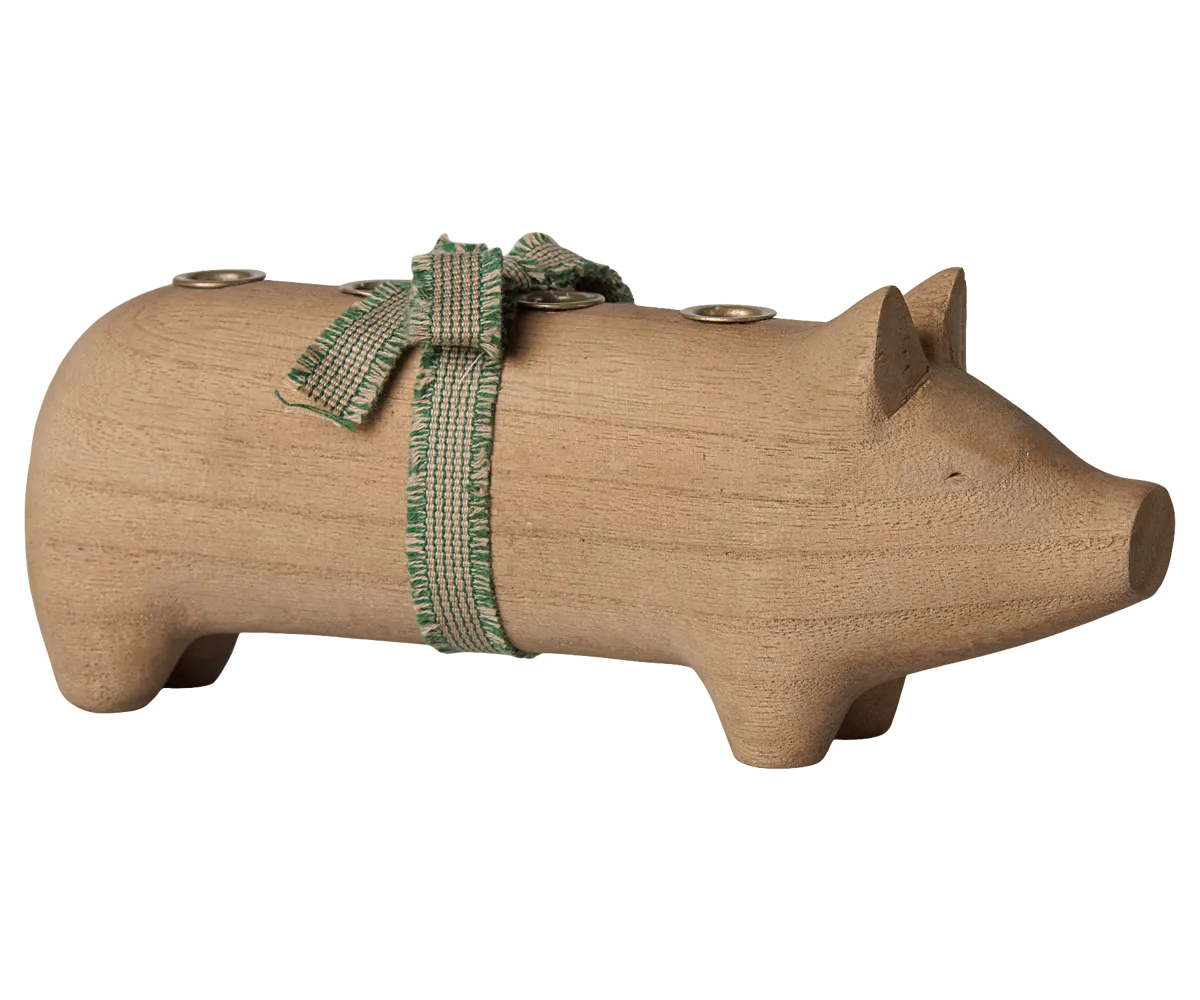 Maileg - Kerzenhalter aus Holz, Schwein, Advent mittel - Natur