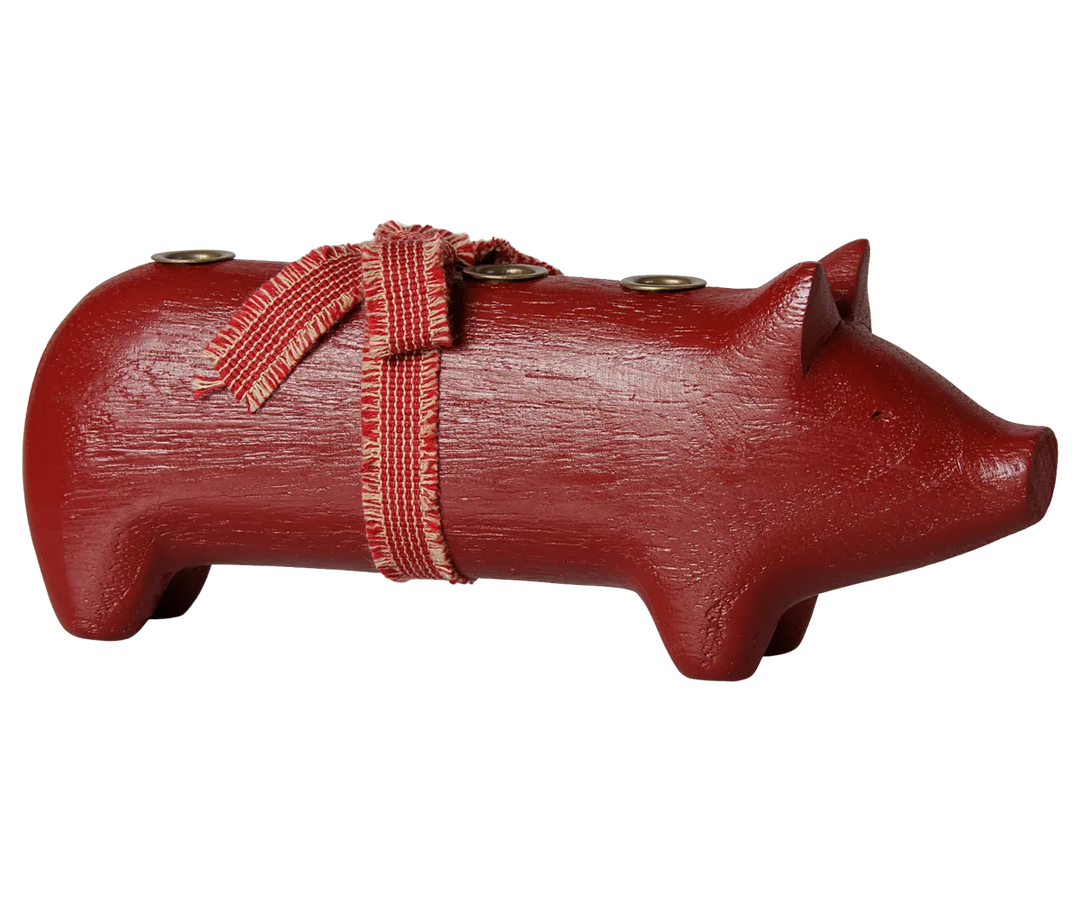 Maileg - Kerzenhalter aus Holz, Schwein, Advent mittel - Rot