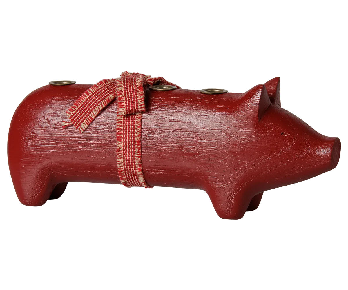 Maileg - Kerzenhalter aus Holz, Schwein, Advent mittel - Rot