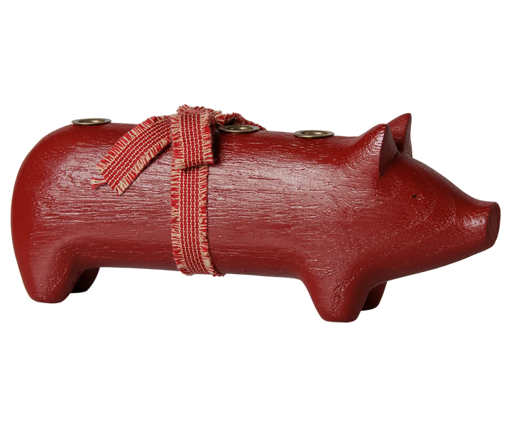 Maileg - Kerzenhalter aus Holz, Schwein, Advent mittel - Rot