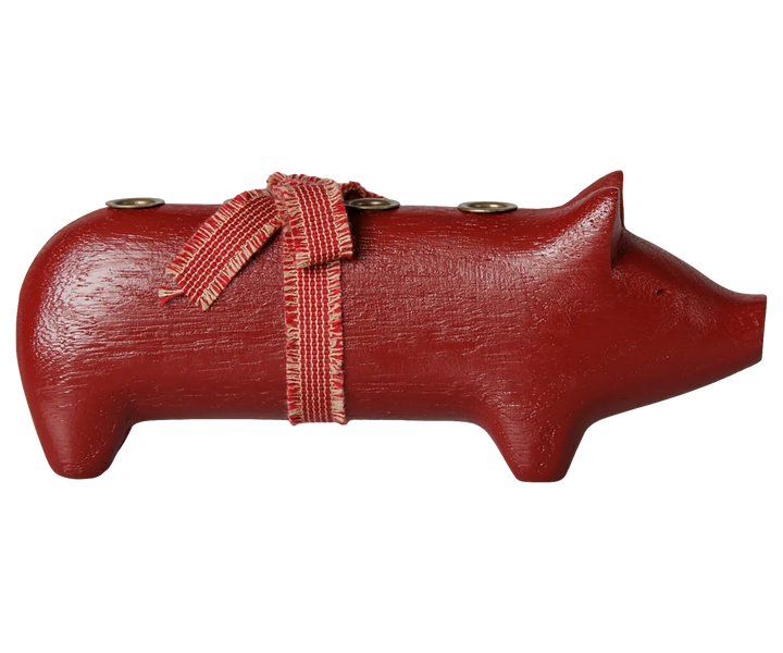 Maileg - Kerzenhalter aus Holz, Schwein, Advent mittel - Rot