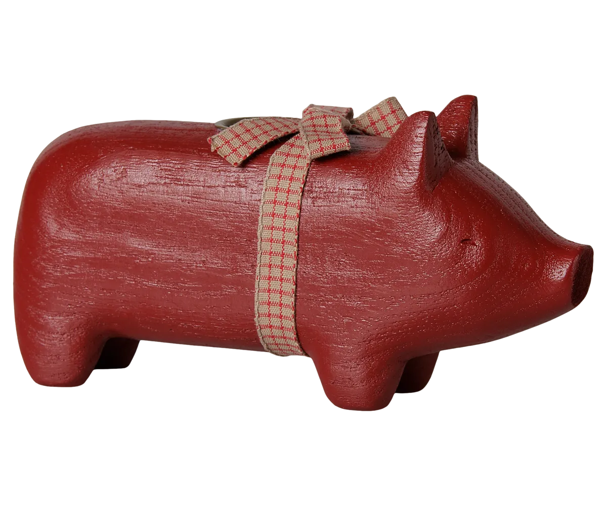 Maileg - Kerzenhalter aus Holz, Schwein, Medium - Rot