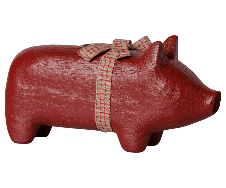 Maileg - Kerzenhalter aus Holz, Schwein, Medium - Rot