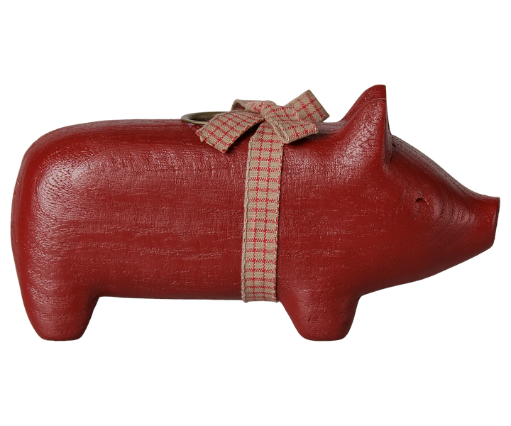 Maileg - Kerzenhalter aus Holz, Schwein, Medium - Rot