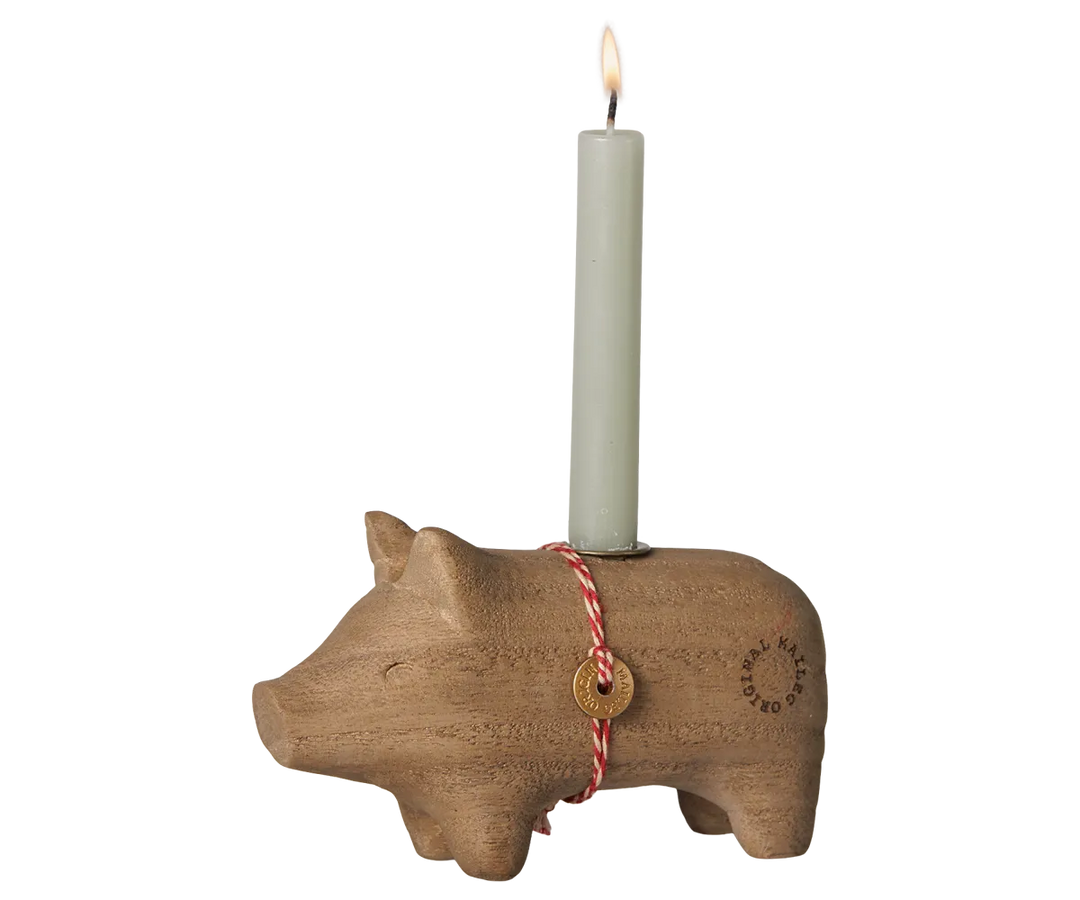 Maileg - Kerzenständer aus Holz, Schwein, Klein - Natur