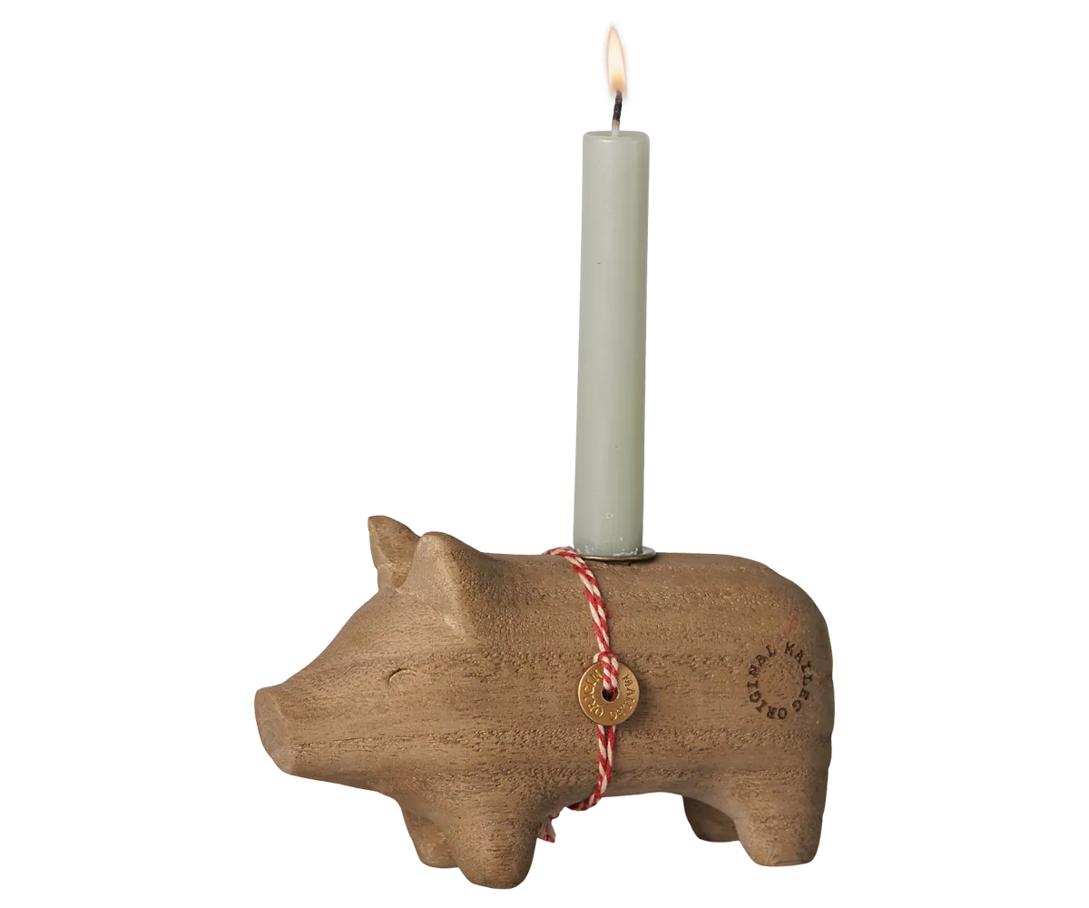 Maileg - Kerzenständer aus Holz, Schwein, Klein - Natur