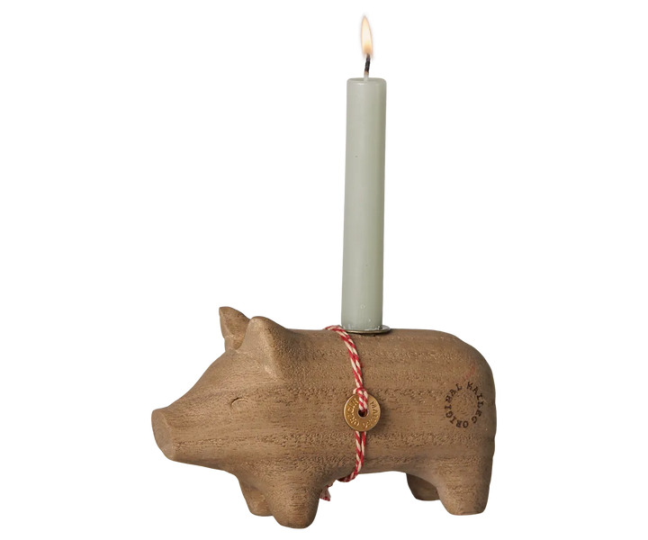 Maileg - Kerzenständer aus Holz, Schwein, Klein - Natur