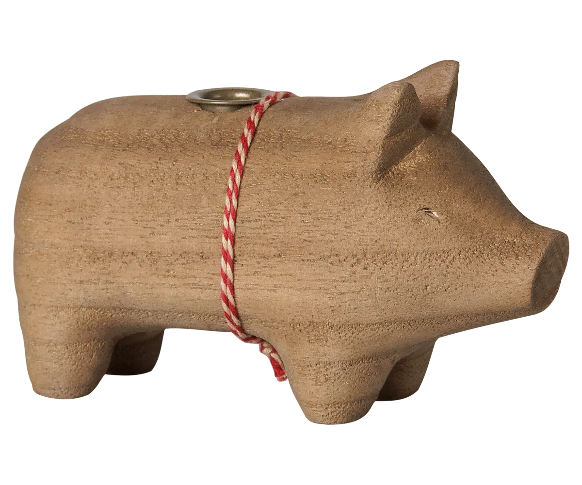 Maileg - Kerzenständer aus Holz, Schwein, Klein - Natur